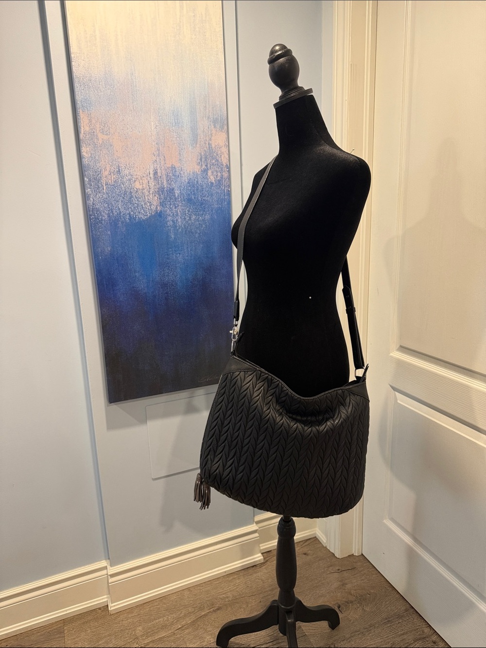 Stella & Dot Black Quilted Shoulder Bag with Tassel Accent